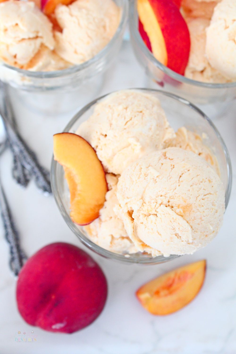 Fresh peach ice cream in ice cream bowls