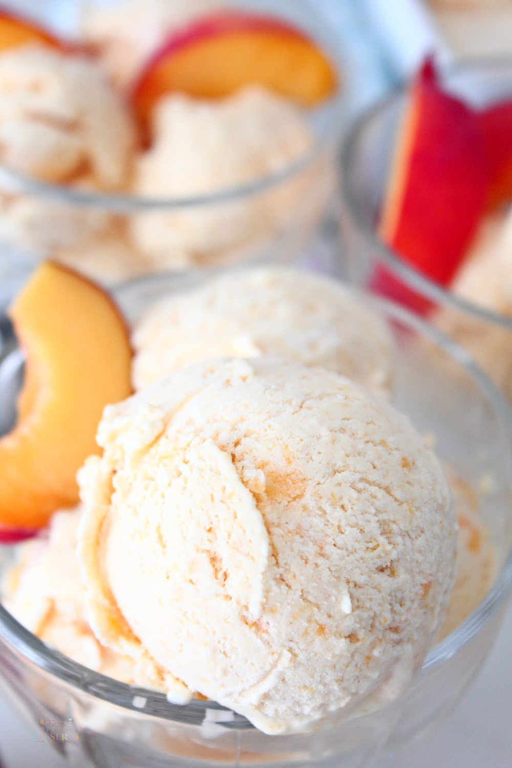 Close up image of homemade peach ice cream