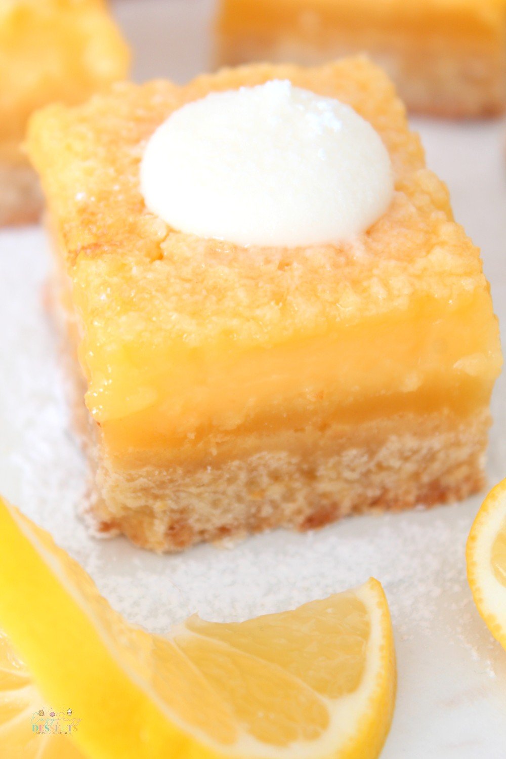close up view of a lemon square