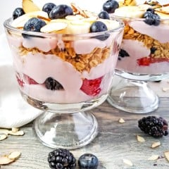 Close up image of berry trifle in cups