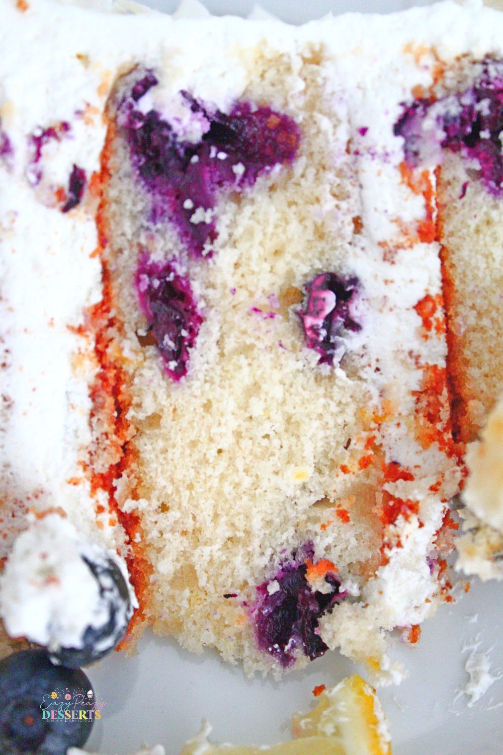 Close up image of lemon blueberry cake