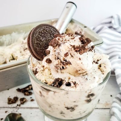 Angle photo shot of homemade cookies and cream ice cream in an ice cream cup