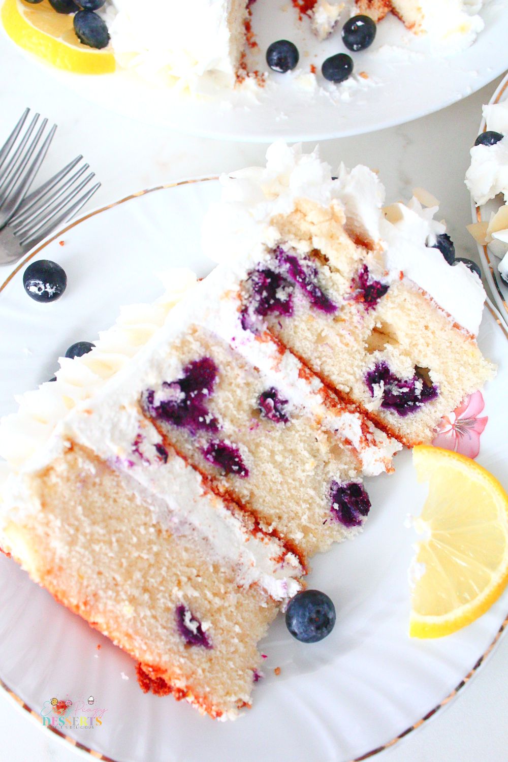 A slice of simple lemon blueberry cake recipe