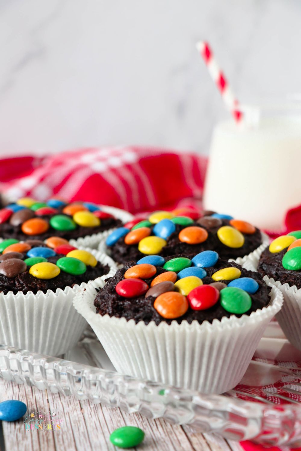 Image of M&M cupcakes with chocolate frosting
