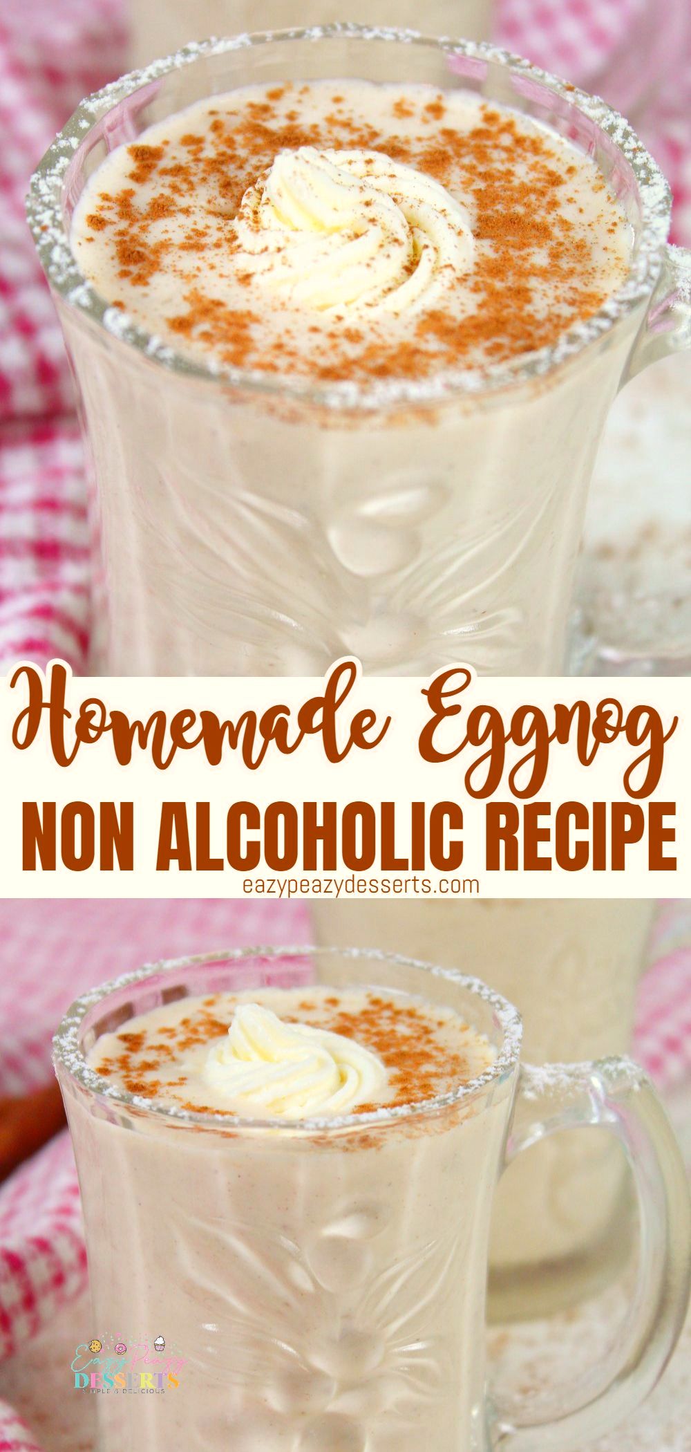 Photo collage of non alcoholic homemade eggnog
