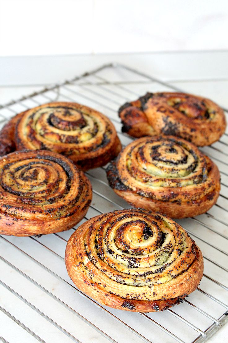 Image of poppy seed rolls on a cooling rack