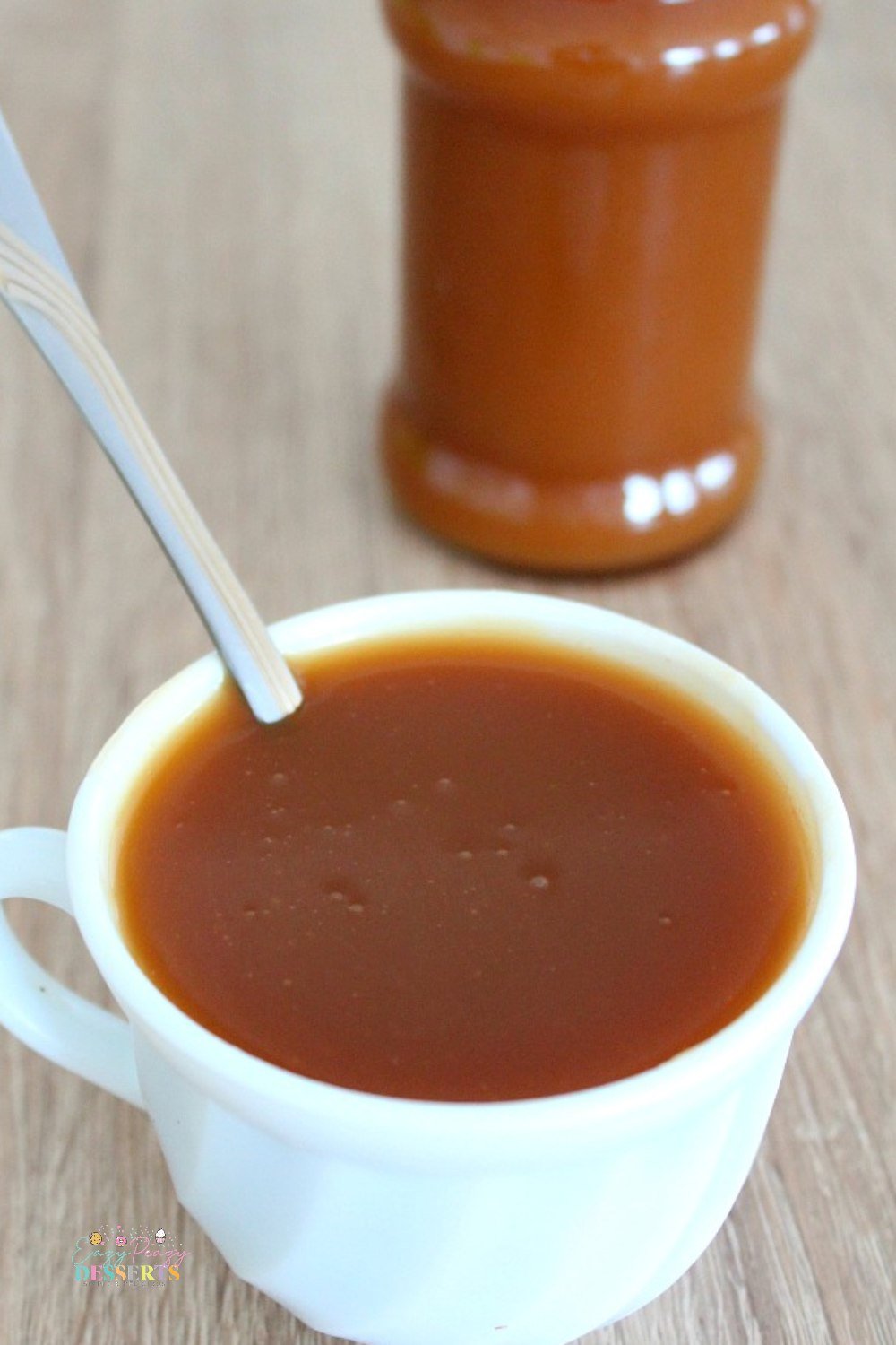 Salted caramel sauce in a cup