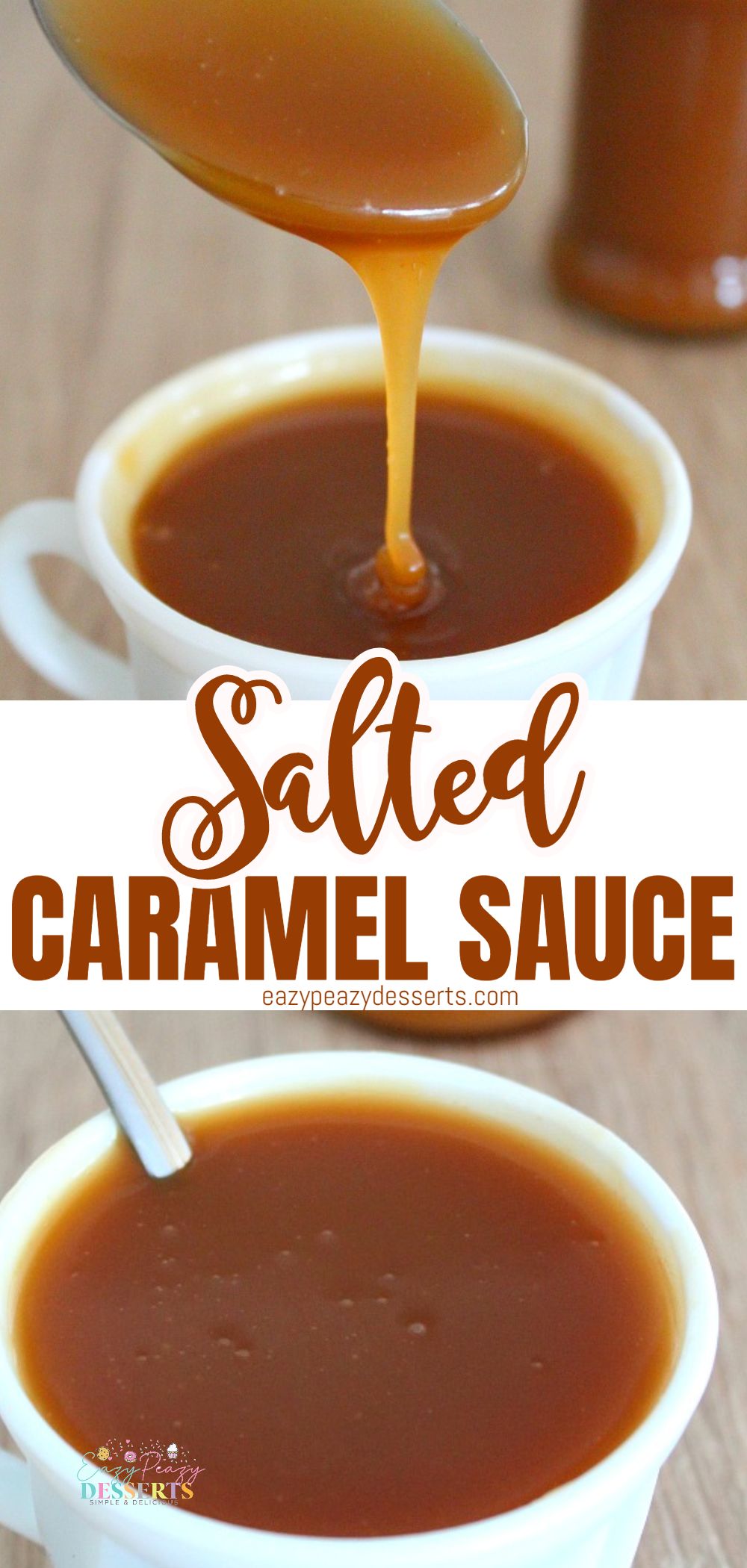Photo collage of salted caramel sauce