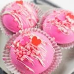 Close up image of Valentine's day hot chocolate bombs