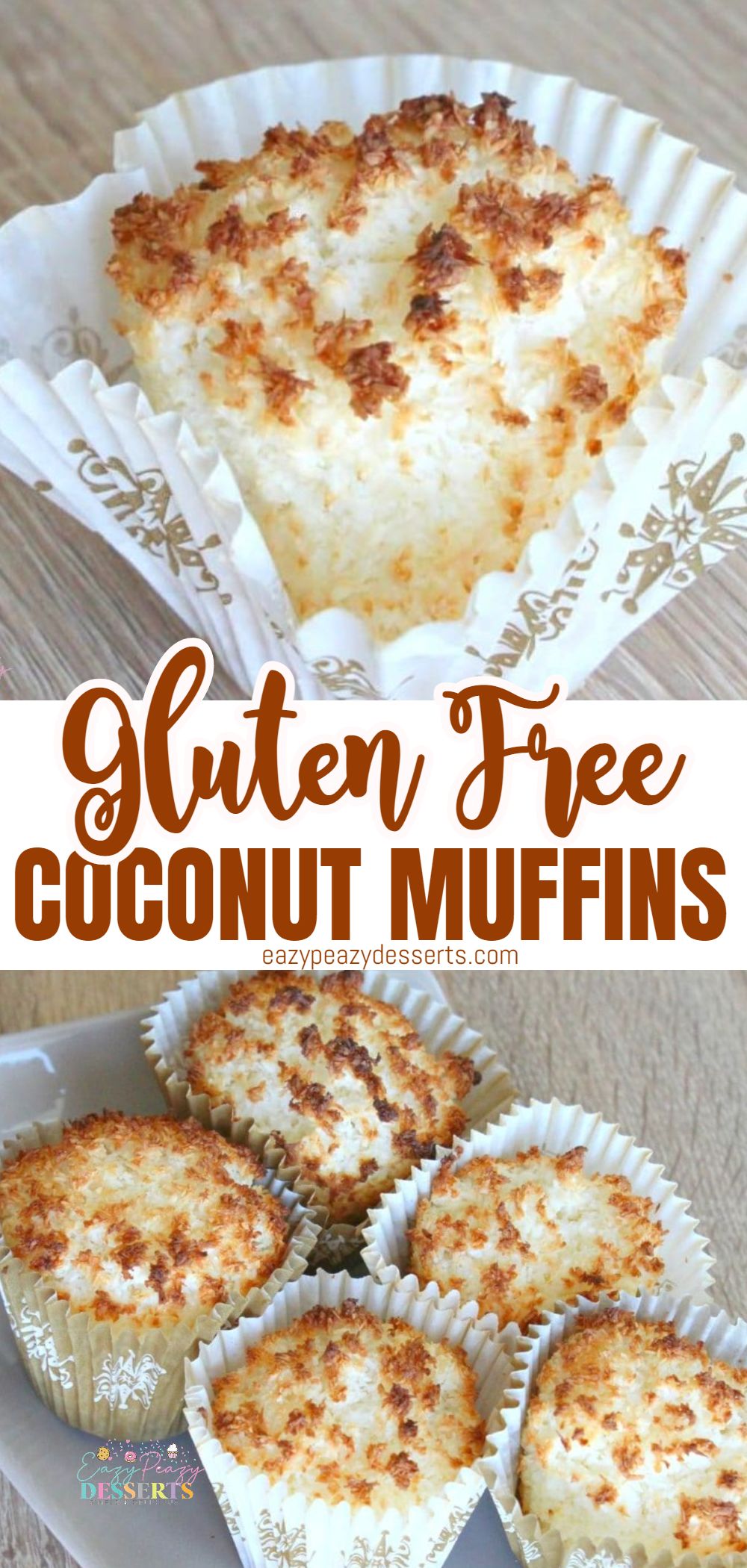 Photo collage of gluten free coconut muffins
