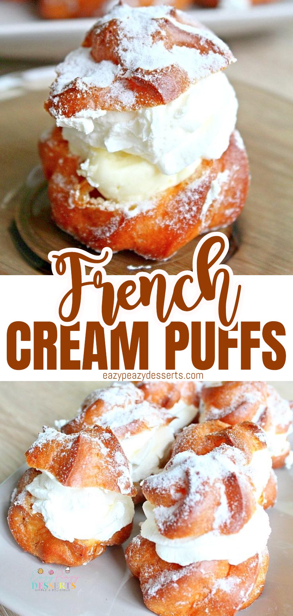 Photo collage of French cream puffs pastries