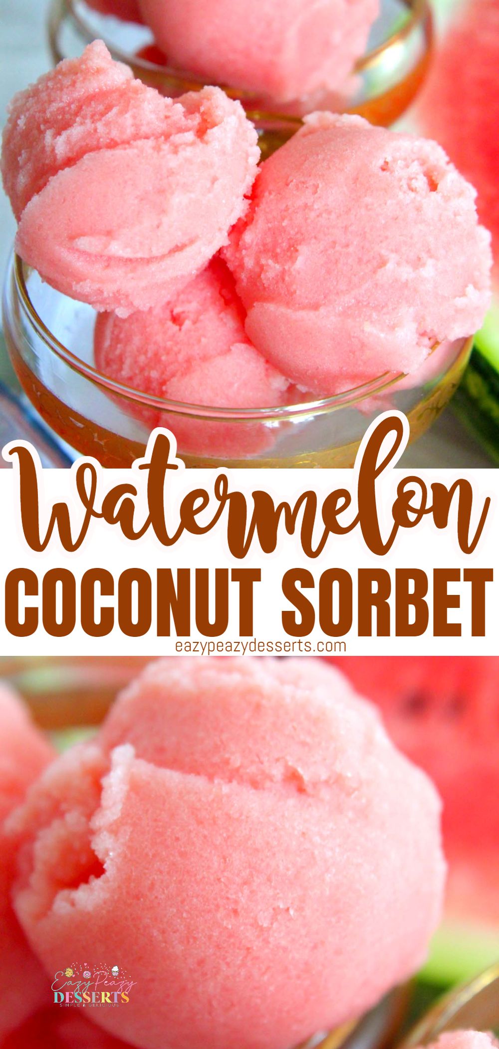 A few scoops of watermelon sorbet in ice cream cups