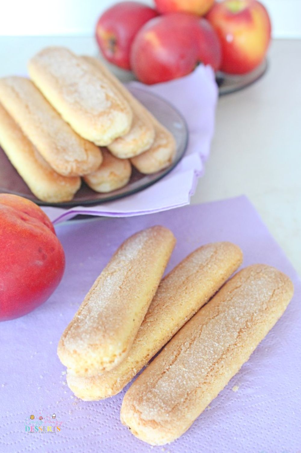 Close up image of ladyfinger cookies prepared with a homemade recipe