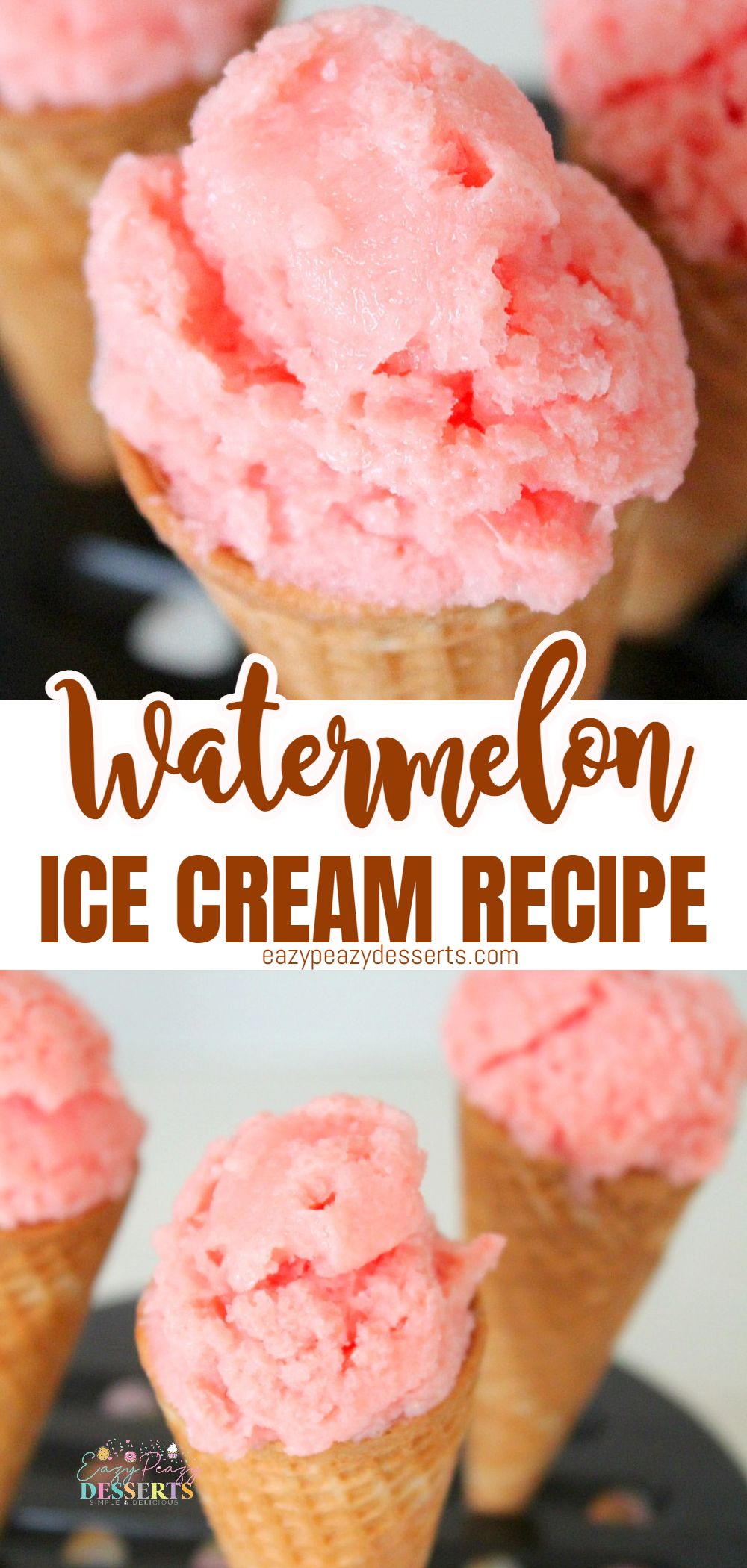 Photo collage of watermelon ice cream in cones