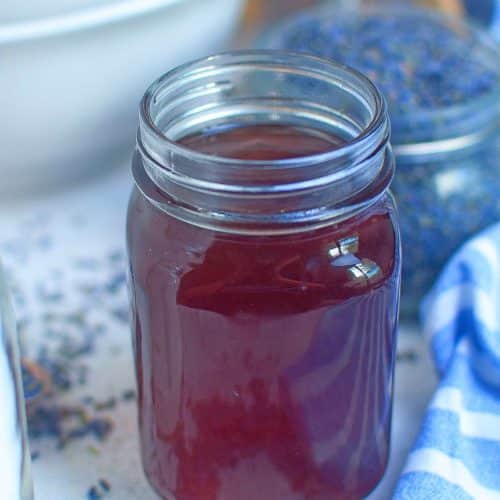 Lavender simple syrup in a glass jar