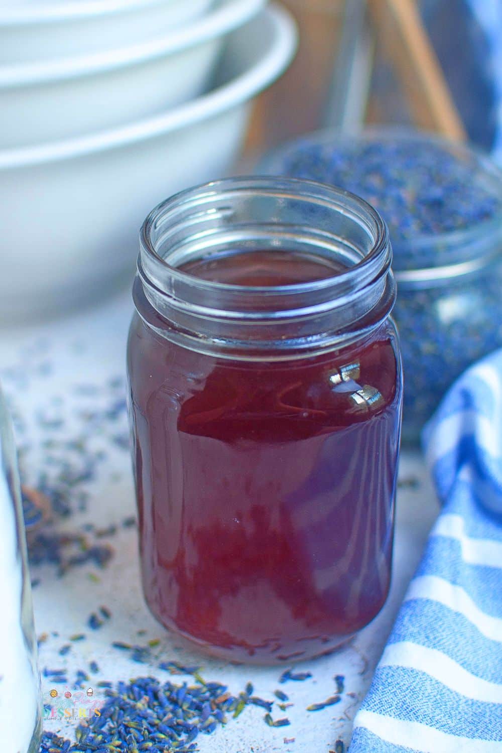 Lavender simple syrup in a glass jar