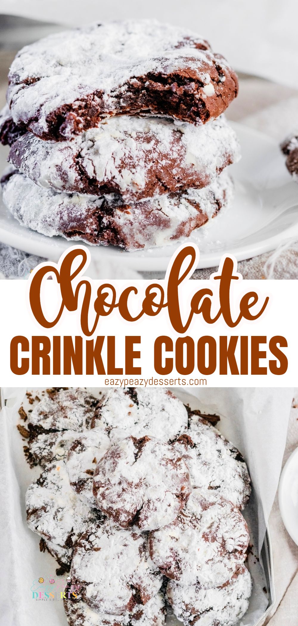 Photo collage of chocolate crinkle cookies