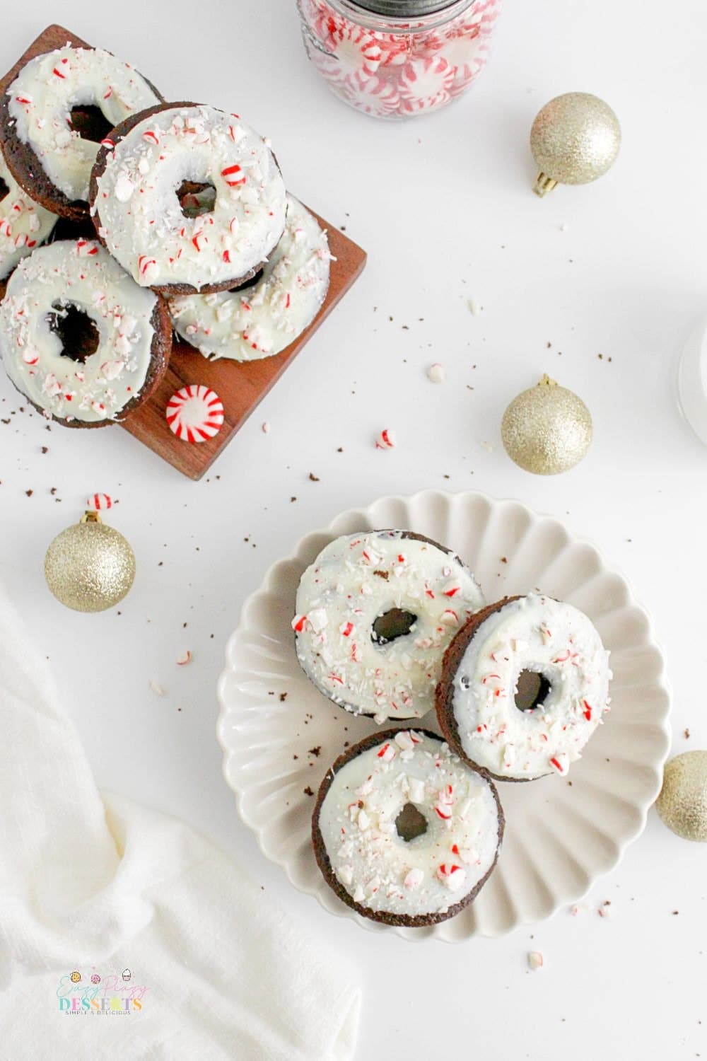 Christmas chocolate donuts on two serving plates