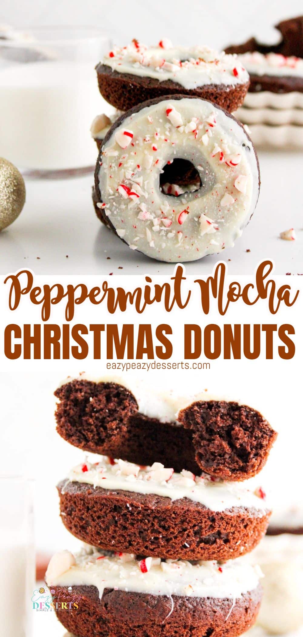 Photo collage of Christmas donuts with peppermint and mocha