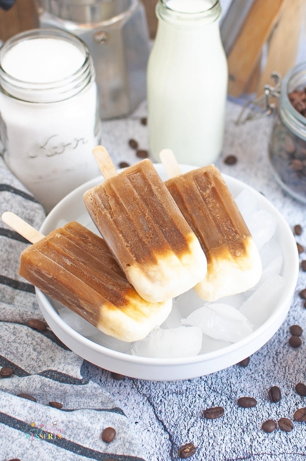 Coffee pops in a bowl with ice cubes