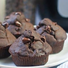 Air fryer double chocolate zucchini muffins